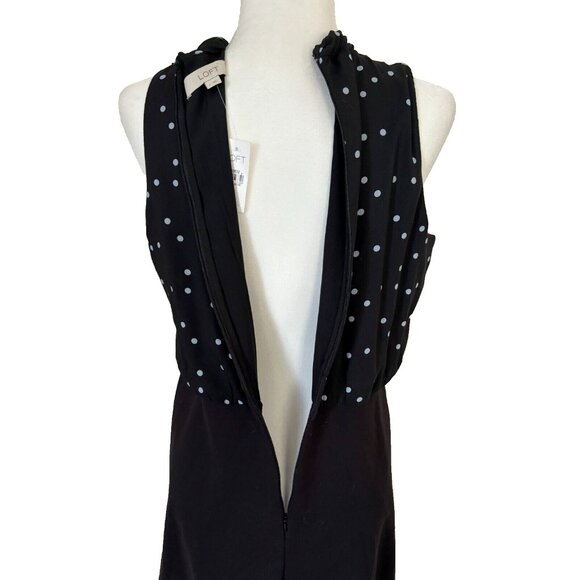 LOFT Dress Size 8 Sleeveless Blouson Polka Dot Chiffon Knit Skirt Black NWT - Picture 6 of 8